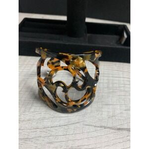Tortoise Shell Filigree Cuff Bracelet Wide Openwork‎ Statement Acrylic Resin 5"